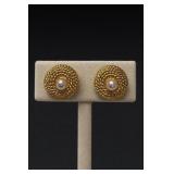 Gold-Tone and Faux Pearl Clip Earrings