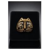 Gold-Tone Cat Face Brooch