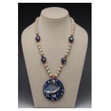 Beaded Necklace With Painted Ceramic Pendant