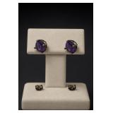 Pair of Silver-Tone Earrings With Purple Stones