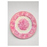 Pink and White Transferware Ceramic Plate