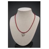Red Beaded Necklace With Heart Pendant