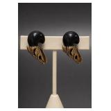 Black and Gold-Tone Clip-On Earrings