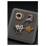 Assorted Costume Brooches With Faux Pearls and Stones
