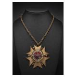 Gold-Tone Star Pendant Necklace With Red Center