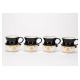 Set Of Four Black And White Ceramic Mugs