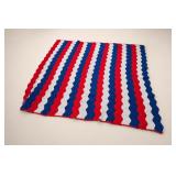 Red White and Blue Crocheted Afghan Blanket