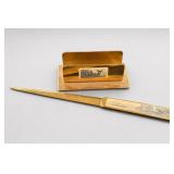 Gold-Tone Letter Opener and Business Card Holder Set