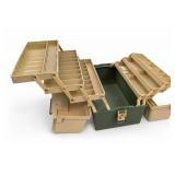 Green and Tan Plastic Tackle Box With Trays