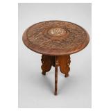 Carved Wood Round Side Table