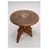 Carved Wood Round Accent Table