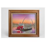 Framed Riverboat Art Print With Arch Scene