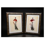 Pair of Framed Decorative Prints, Red Headdresses
