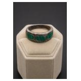 Sterling Silver Ring, Malachite Panels, Size 7.5