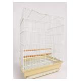 White Wire Bird Cage with Wood Perches