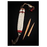 Native American Beaded Awl Case with Bone Awls