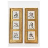 Framed Hand-Colored Equestrian Art Panels