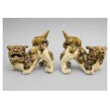Glazed Ceramic Guardian Lion Figurine Pair