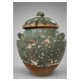 Green-Glazed Lidded Earthenware Jar
