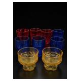 9 Colored Pressed Glass Tumblers & Goblets