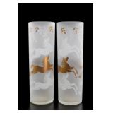 Pair Libbey White & Gold Horses Frosted Highballs