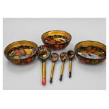 Seven-Piece Khokhloma Bowl and Spoon Set