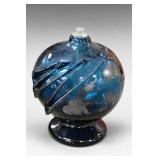 Blue Art Glass Pedestal Perfume Bottle Signed