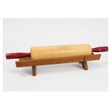 Red-Handled Wood Rolling Pin with Stand