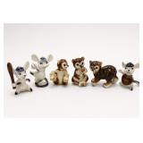 6 Ceramic Bear & Baseball Mouse Figurines