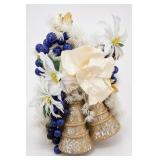White, Blue & Gold-Tone Holiday Floral Swag
