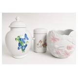 Three Ceramic Jars and Floral Planter