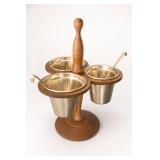 Vintage Three-Bowl Wood Condiment Caddy