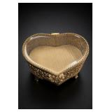 Gold-Tone Filigree Heart Jewelry Box