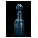 Wayne Husted Concord Ribbed Blue Glass Decanter