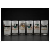 6 Frosted Horse-Drawn Carriage Highball Glasses