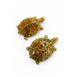 Pair of Glazed Ceramic Anatomical Turtle Figurines