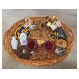 Wicker Tray with Assorted Decor & Collectibles