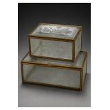 Pair of Brass-Tone Etched Glass Jewelry Boxes