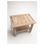 Teak Slatted Shower Bench with Shelf