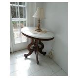 Antique Oval Walnut Marble Top Table