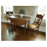 Oak Drop Leaf Table with Oak Pressed-back Chairs