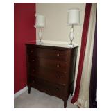 Antique Four-Drawer Chest and Boudoir Lamps