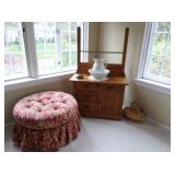 Antique Wash Stand and Tufted Ottoman