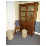 Antique Pie Chest with Original Tins and Crocks and Youth Chair
