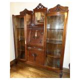 Carved Oak Double Secretary/Bookcase with Curved Glass Doors