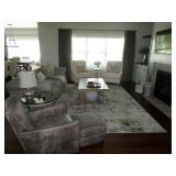 The sofa, coffee table, glass top table and rug are no longer available!