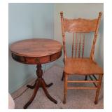 Pressed back oak chair & table