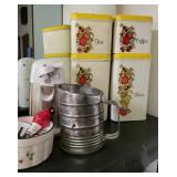 Vintage cannister set & sifter