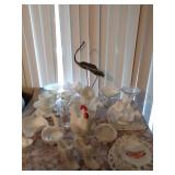 Bird Sculpture & Milk Glass