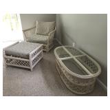 Wicker Chair, Ottoman, Coffee Table